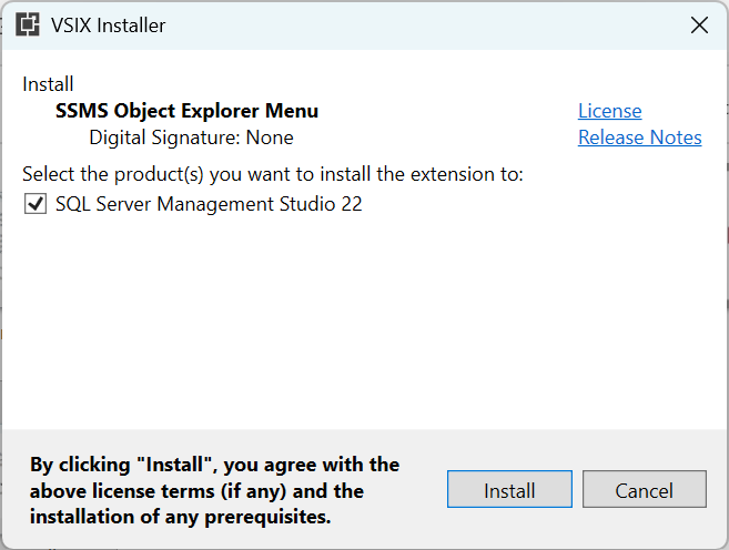 Start VSIX extension install