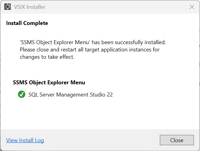 Completed VSIX extension install